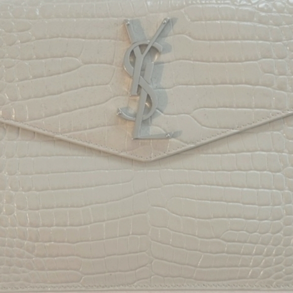 VERY RARE!! SAINT LAURENT YSL Crocodile Embossed Calfskin Uptown Monogram Clutch - Picture 9 of 16